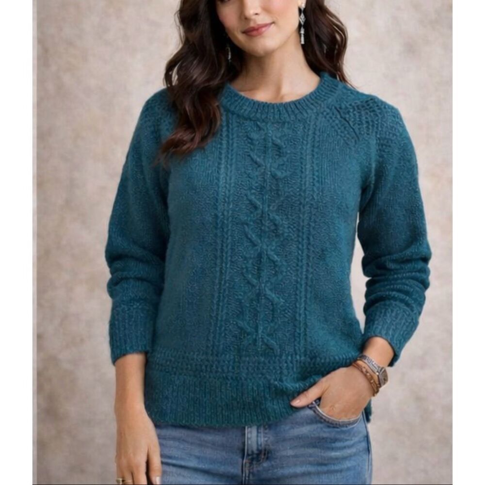GAP vintage 100% wool hand knit turquoise sweater size small